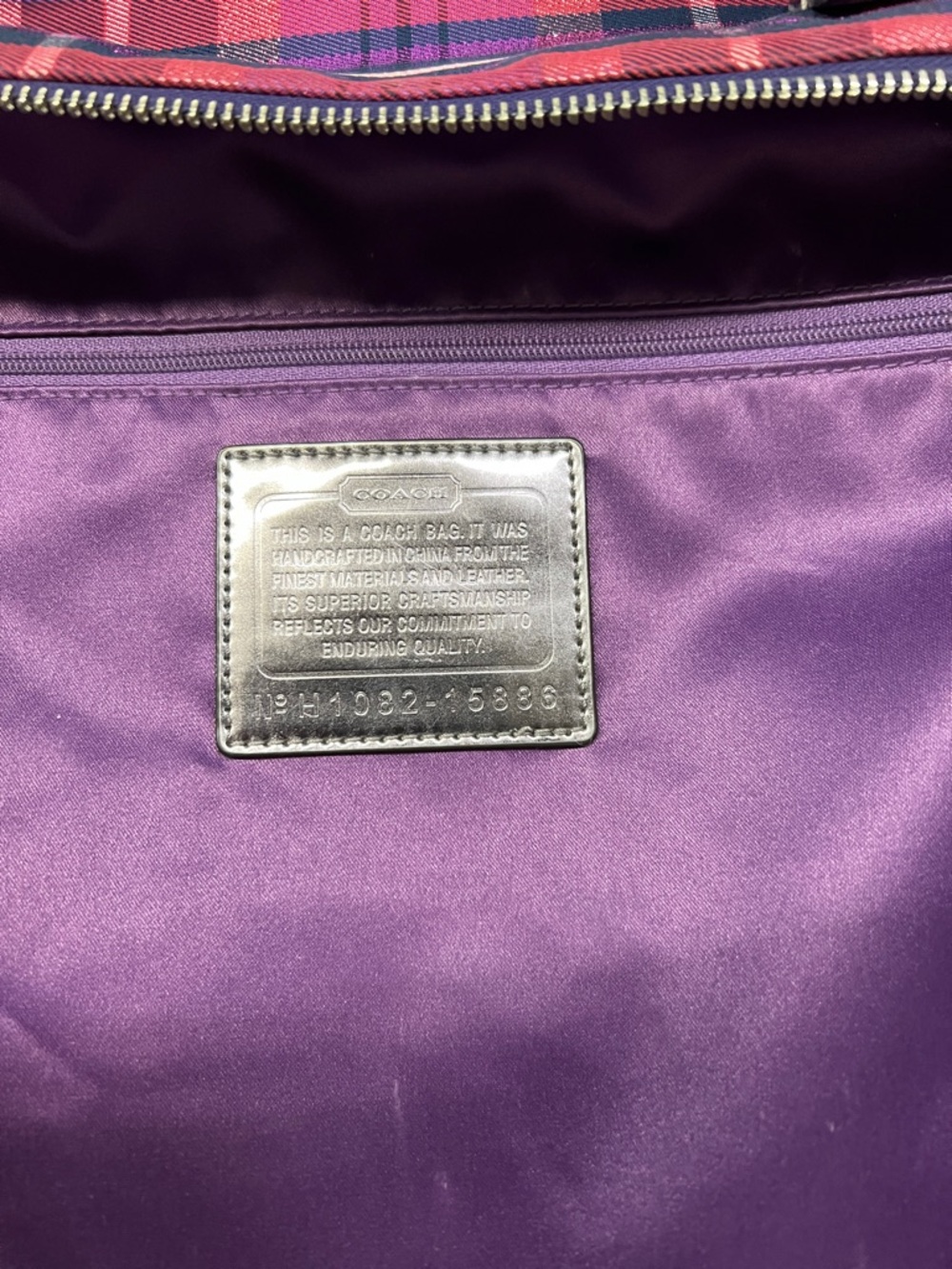 Coach Purple Plaid Poppy Tote with Pink Accents - Picture 10 of 15